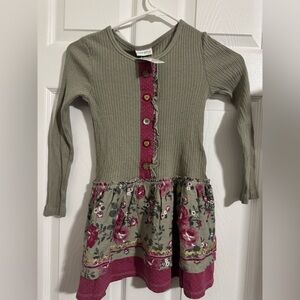 naartjie Olive Green Ribbed Dress with Pink Floral Skirt